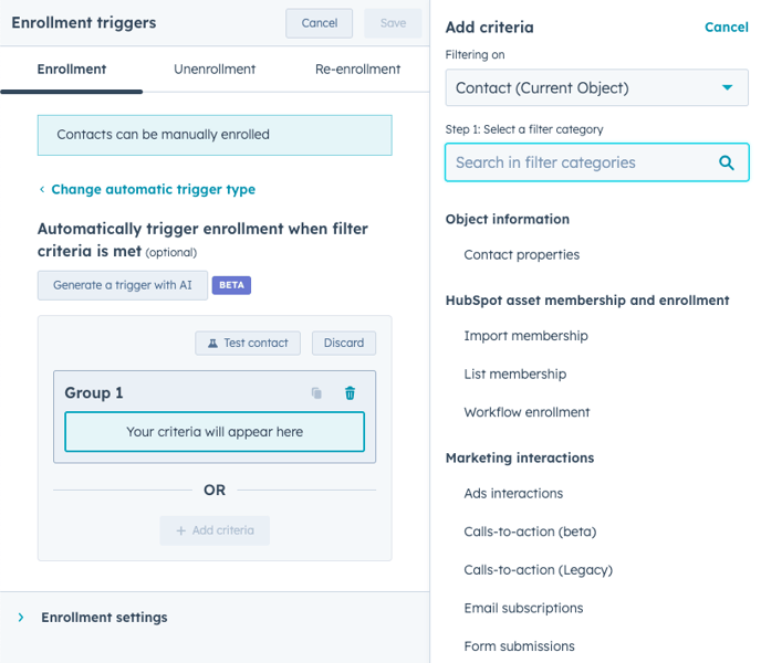 HubSpot workflow builder